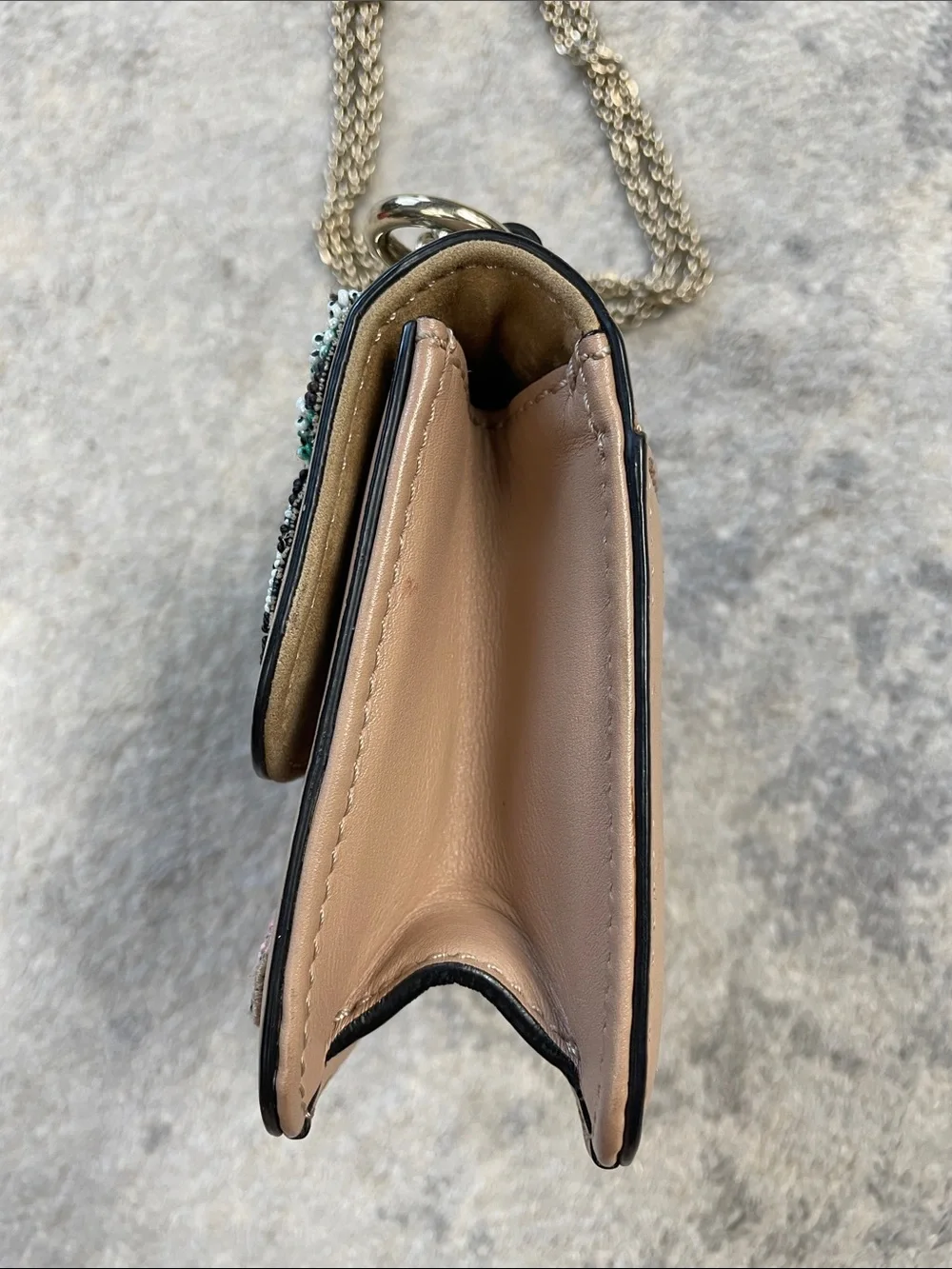 Rare Valentino Garavani Rockstud Butterfly Beaded Shoulder Bag Beige